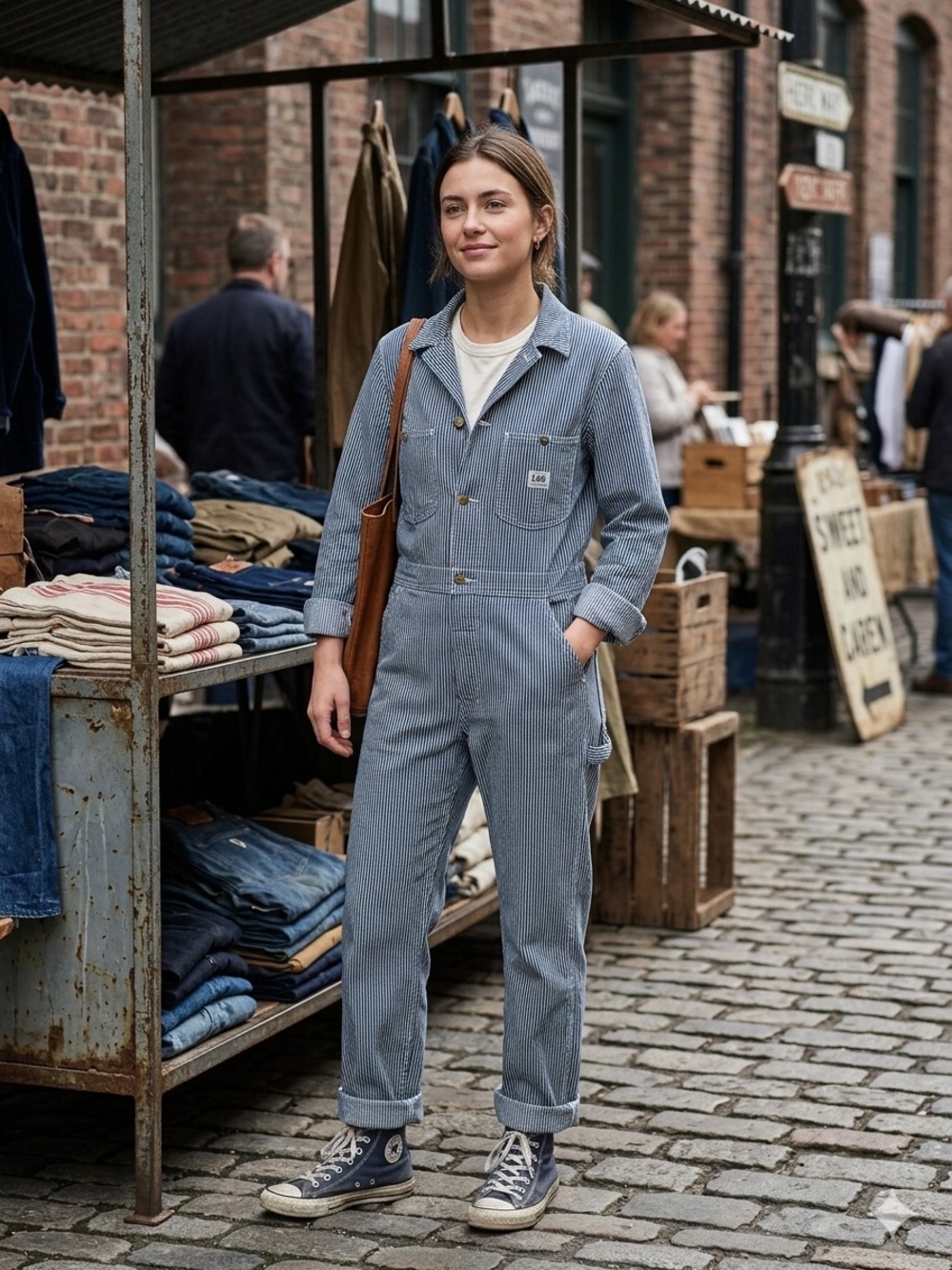 Lee Women's Blue Striped Cotton Coverall Jumpsuit